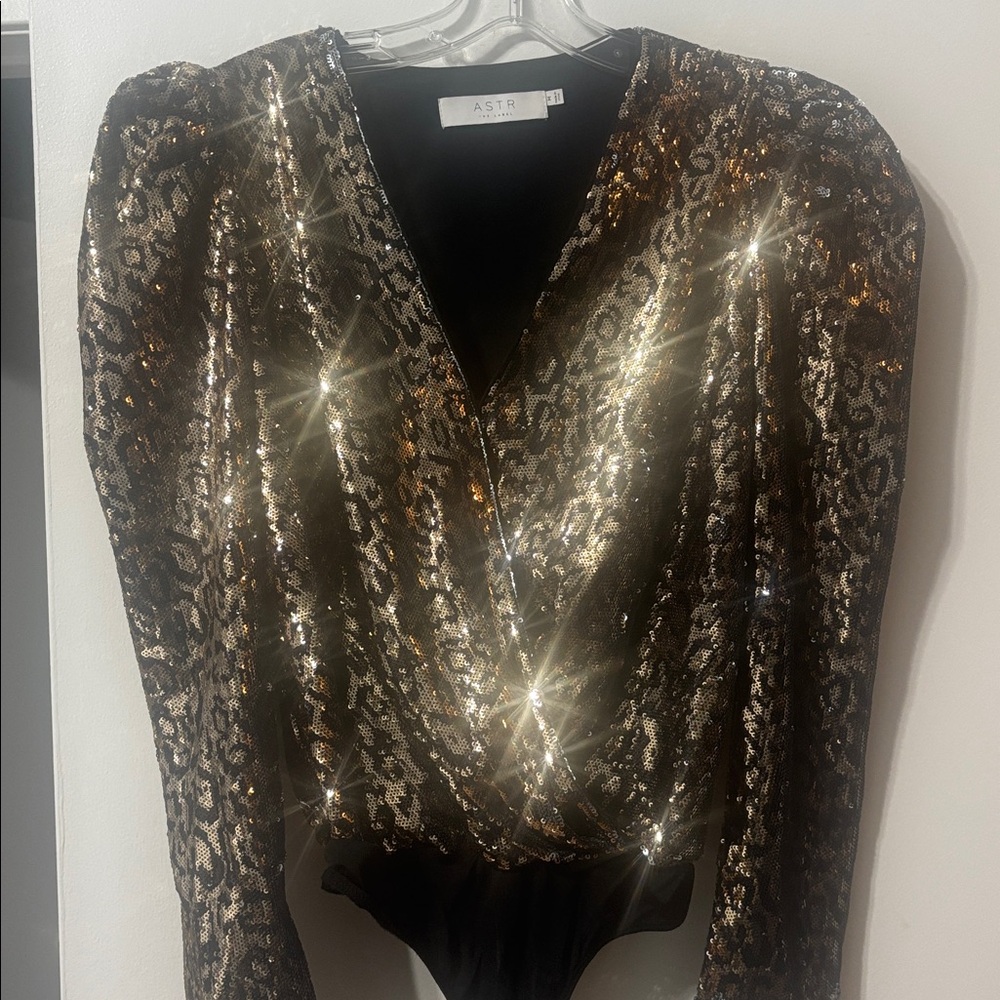 Astr Gold and Black Sequin Blouse